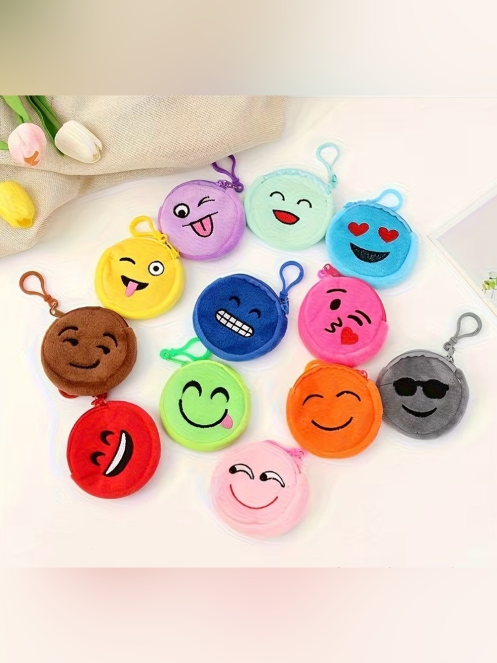 Emoji Plush Coin Pouches - Assorted Bright Colors